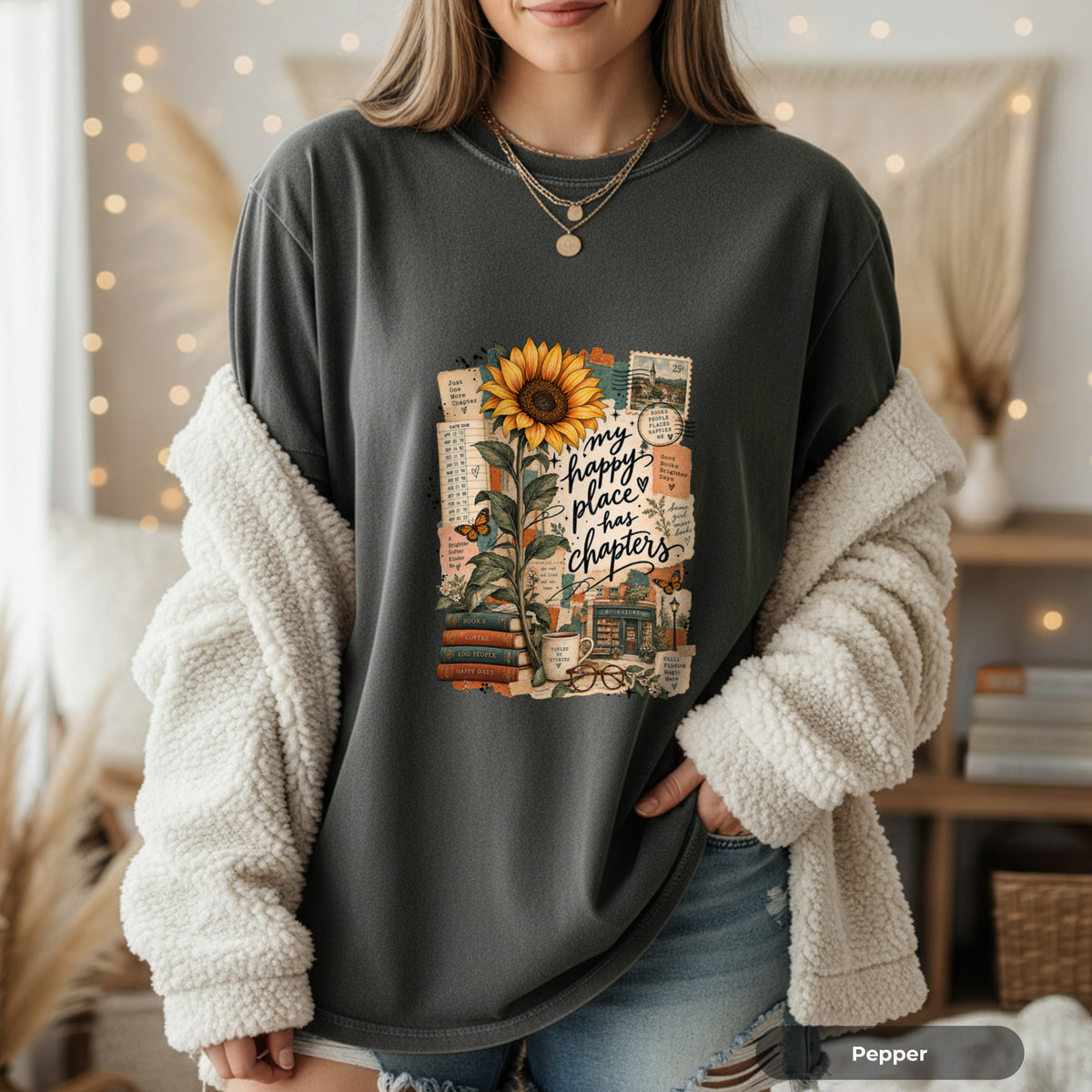 Happy Place T-Shirt – Inspirational Sunflower Book Lover Design