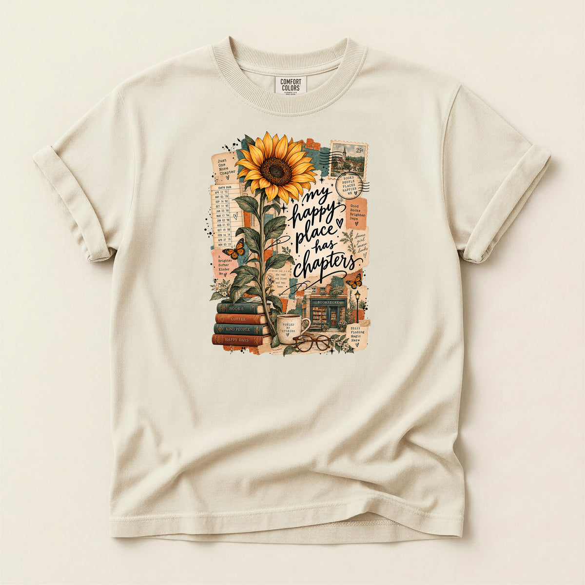 Happy Place T-Shirt – Inspirational Sunflower Book Lover Design