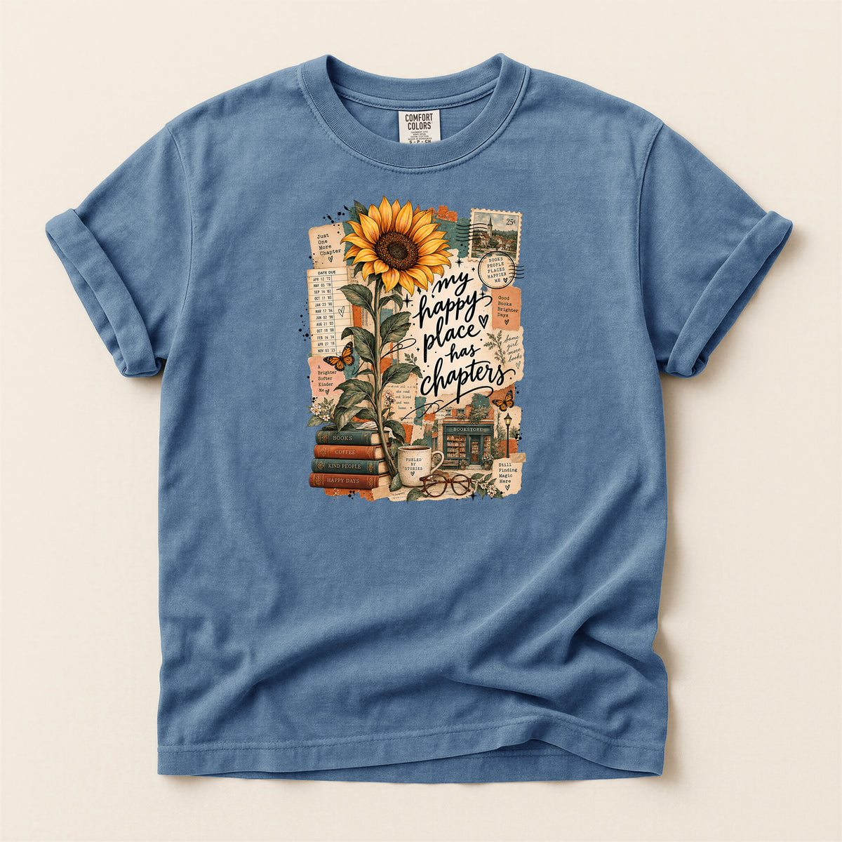Happy Place T-Shirt – Inspirational Sunflower Book Lover Design