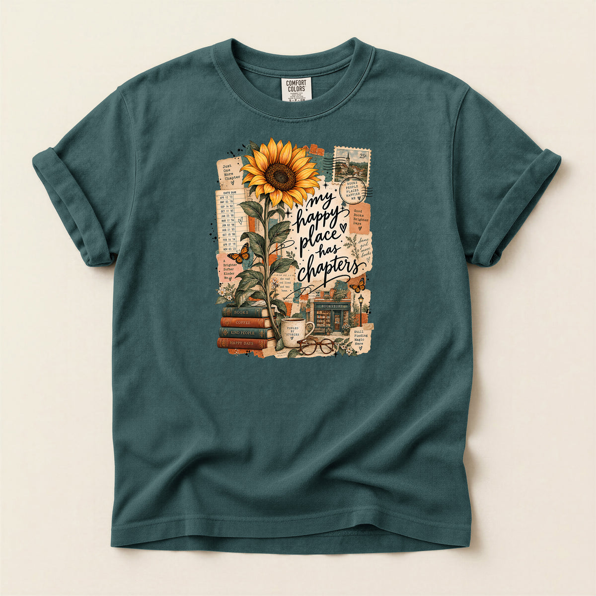 Happy Place T-Shirt – Inspirational Sunflower Book Lover Design