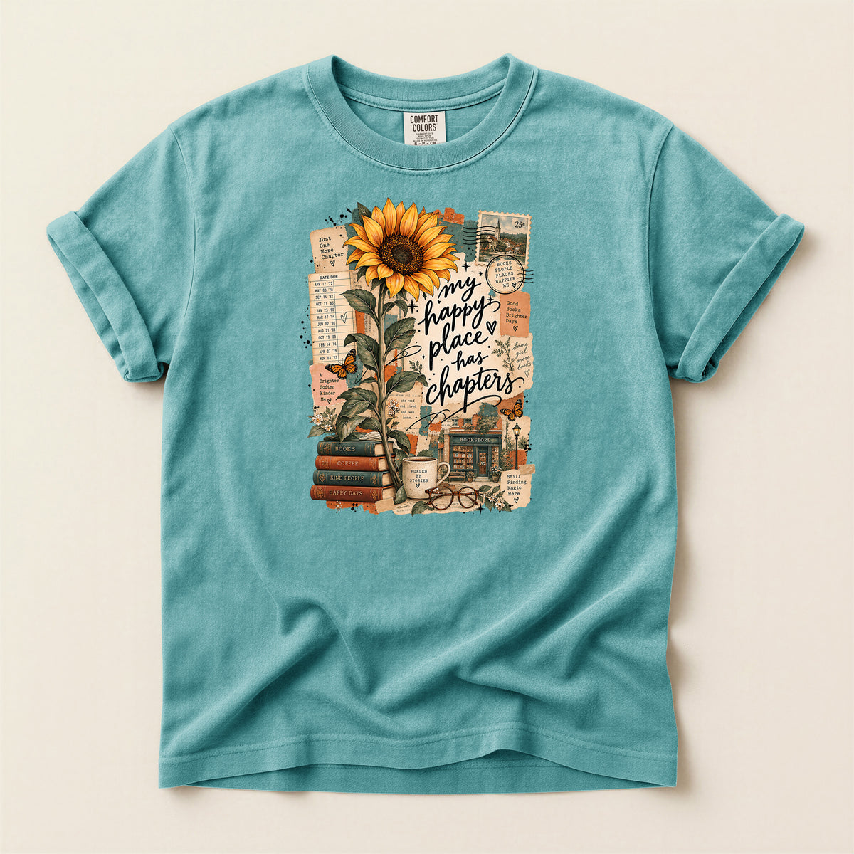 Happy Place T-Shirt – Inspirational Sunflower Book Lover Design