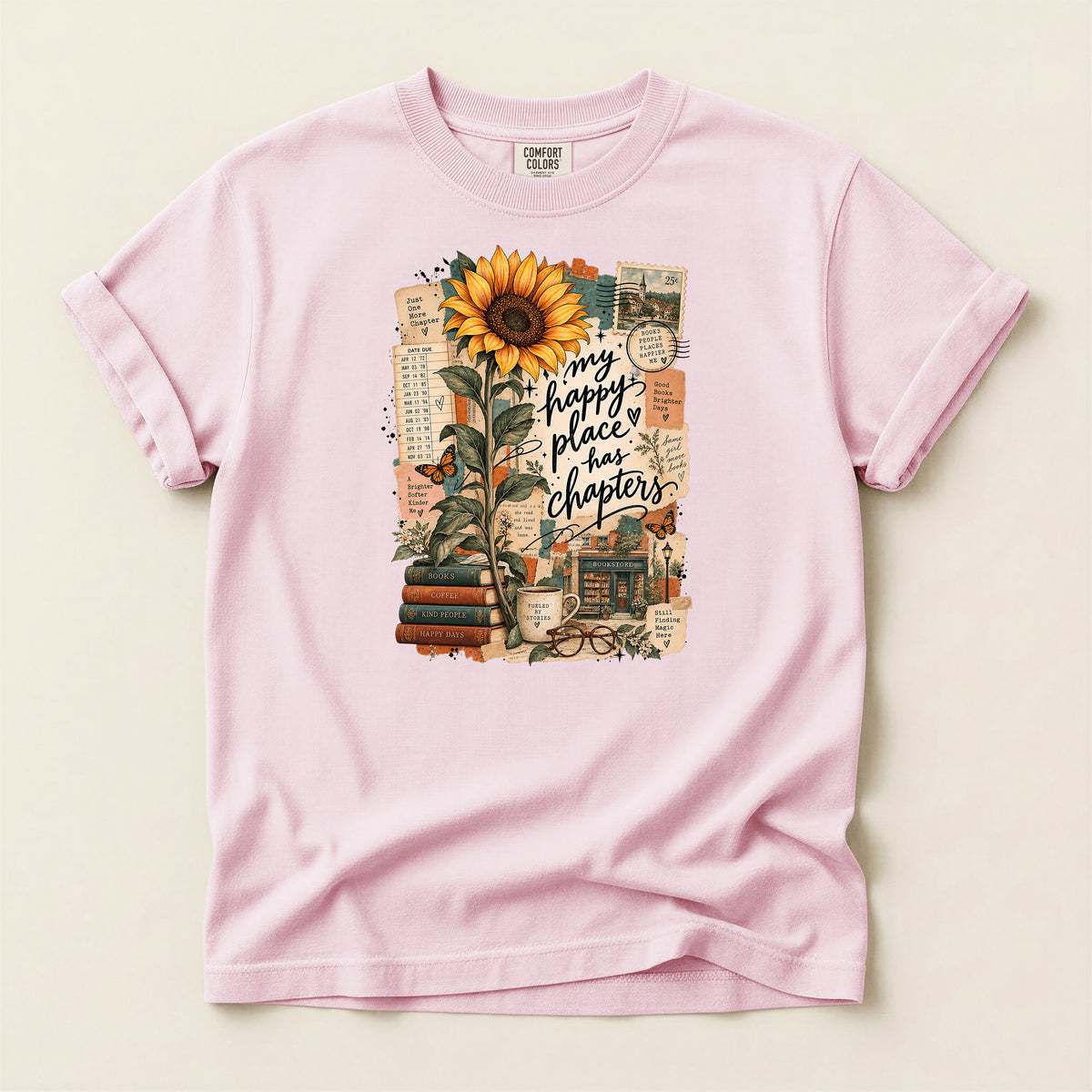 Happy Place T-Shirt – Inspirational Sunflower Book Lover Design