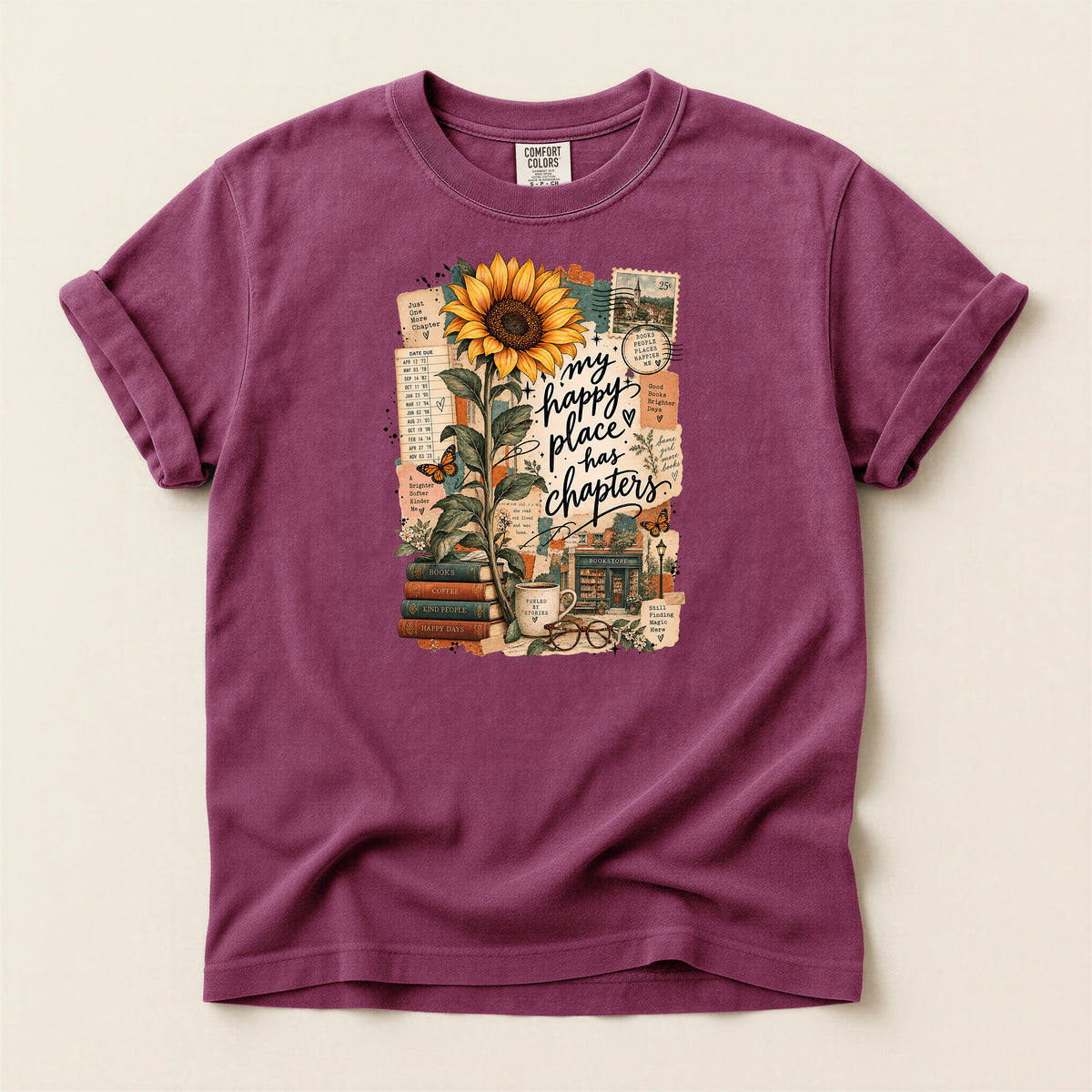 Happy Place T-Shirt – Inspirational Sunflower Book Lover Design