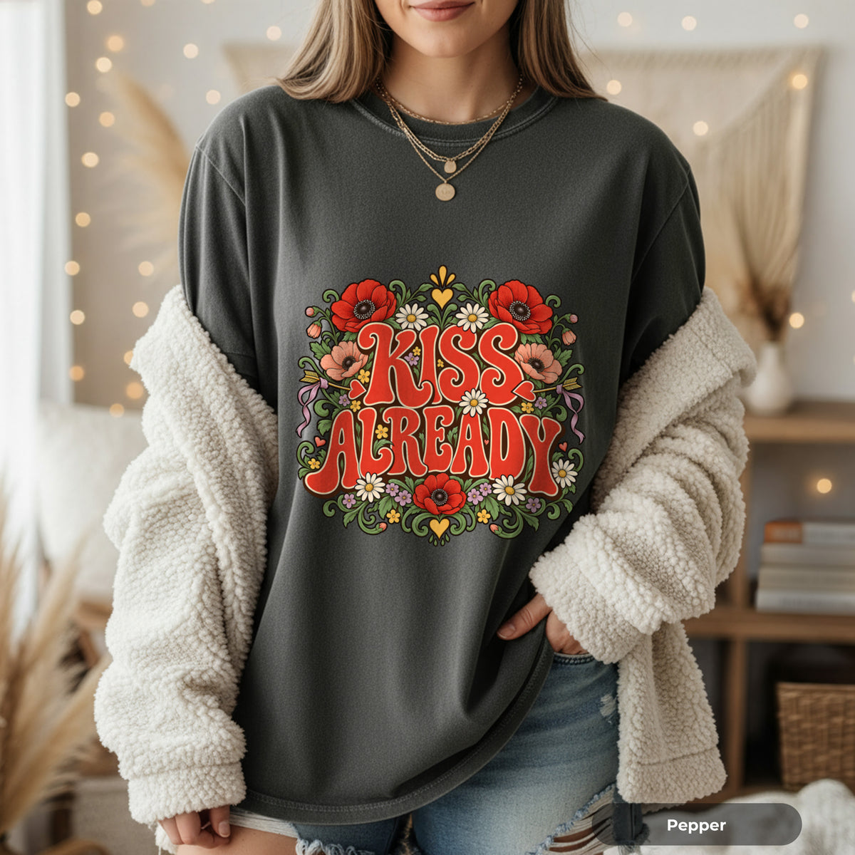 Kiss Already Floral Graphic T-Shirt