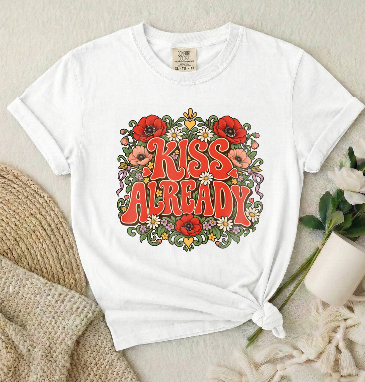 Kiss Already Floral Graphic T-Shirt