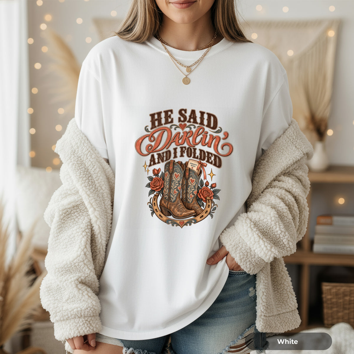 He Said Darwin and I Folded Cowboy Boots Western T-Shirt