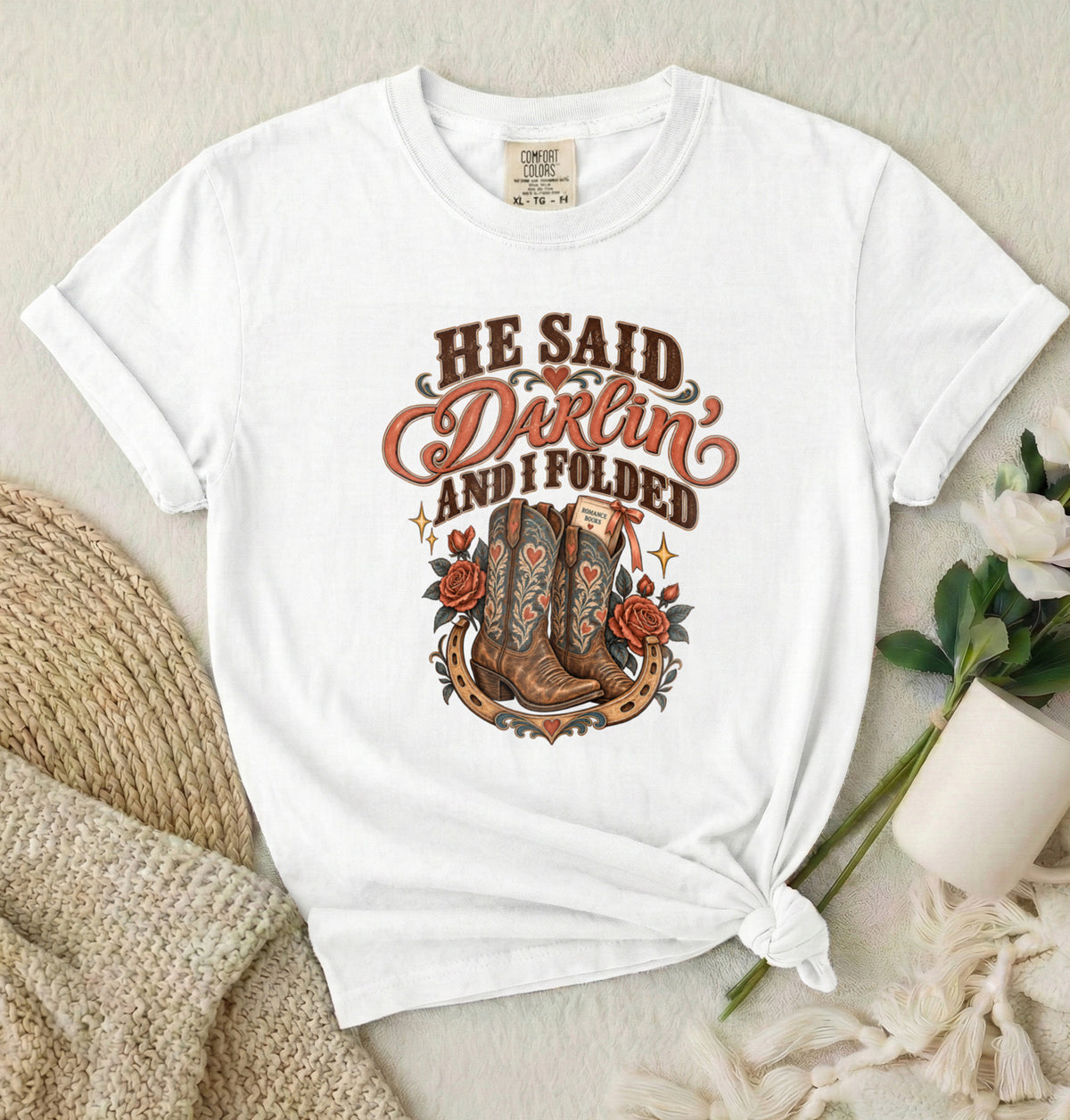 He Said Darwin and I Folded Cowboy Boots Western T-Shirt