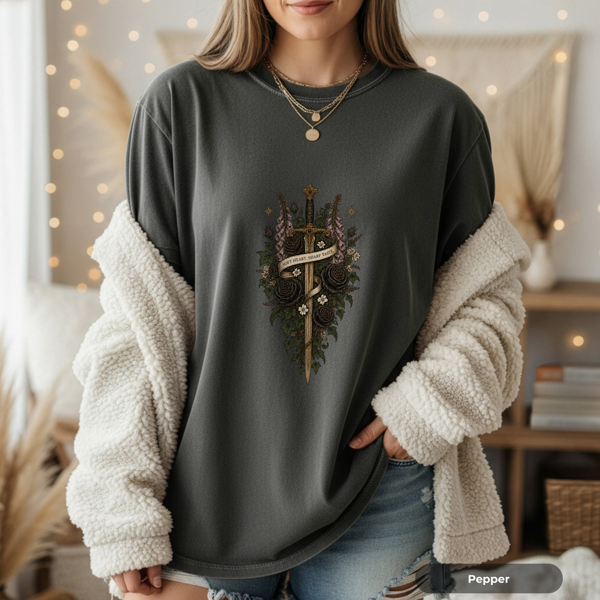 Memento Mori Gothic Sword and Botanical T-Shirt