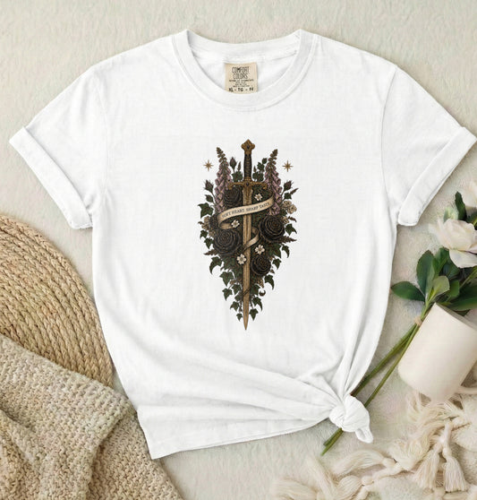 Memento Mori Gothic Sword and Botanical T-Shirt