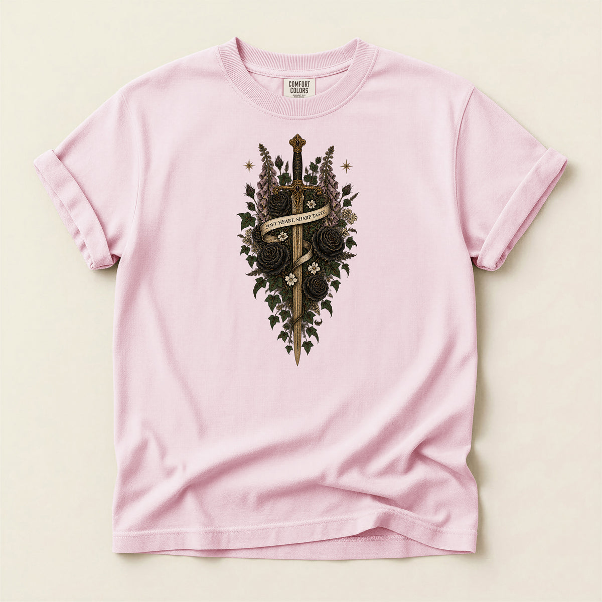 Memento Mori Gothic Sword and Botanical T-Shirt