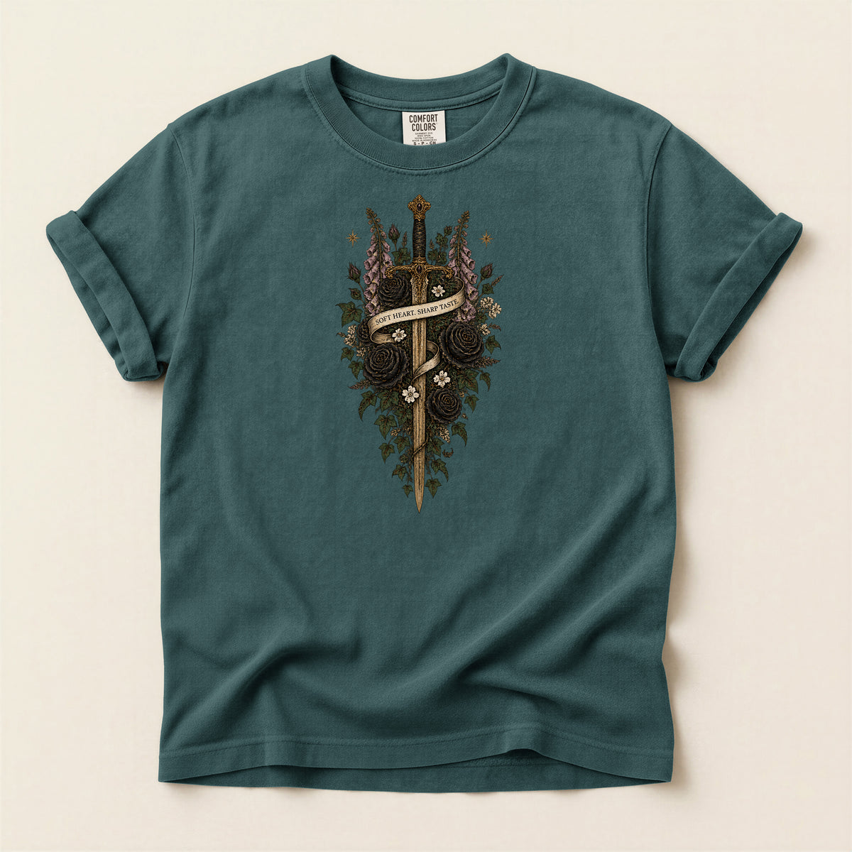 Memento Mori Gothic Sword and Botanical T-Shirt