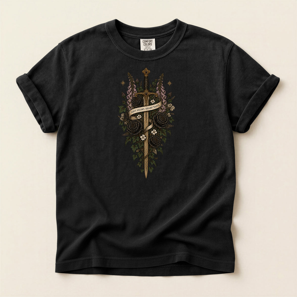 Memento Mori Gothic Sword and Botanical T-Shirt