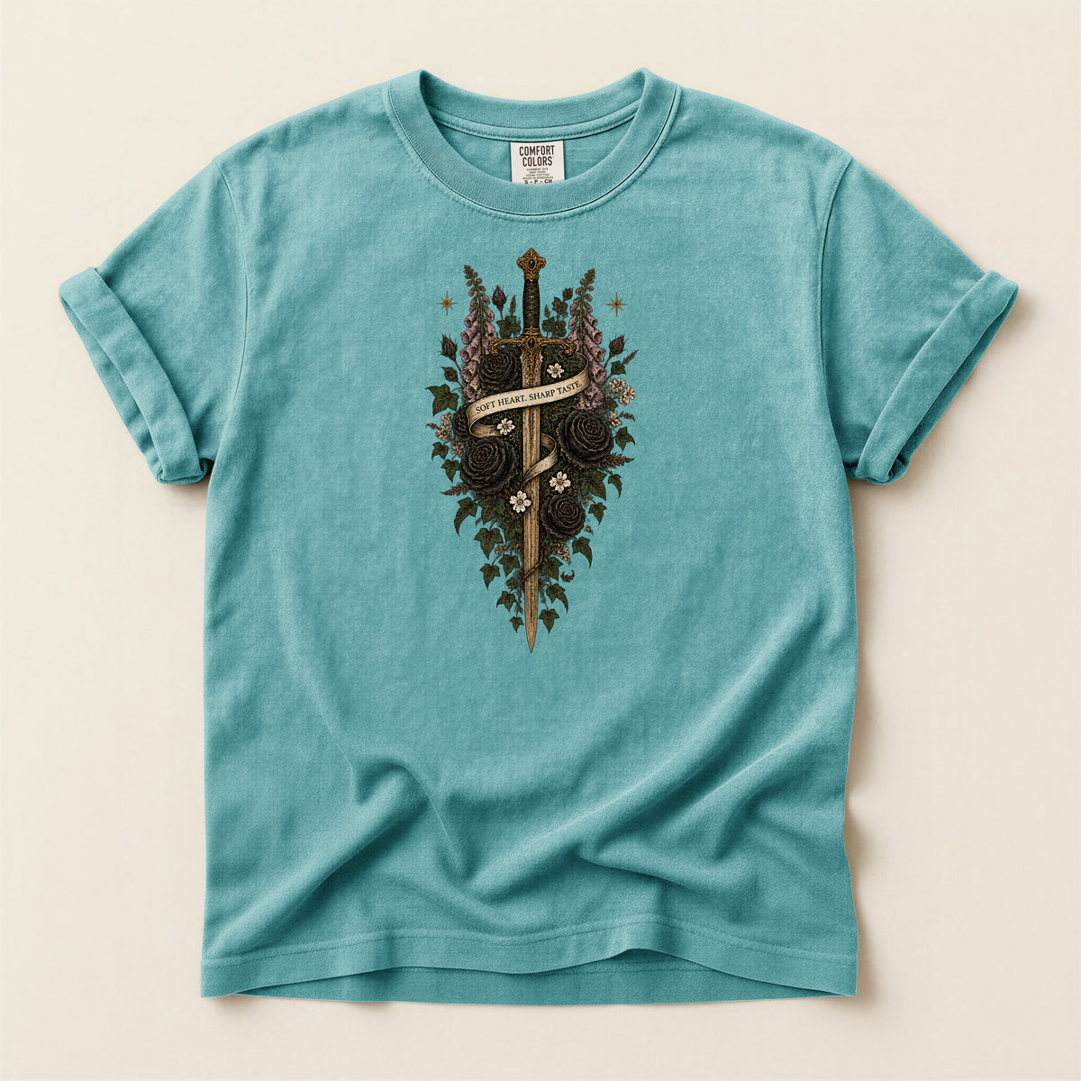 Memento Mori Gothic Sword and Botanical T-Shirt