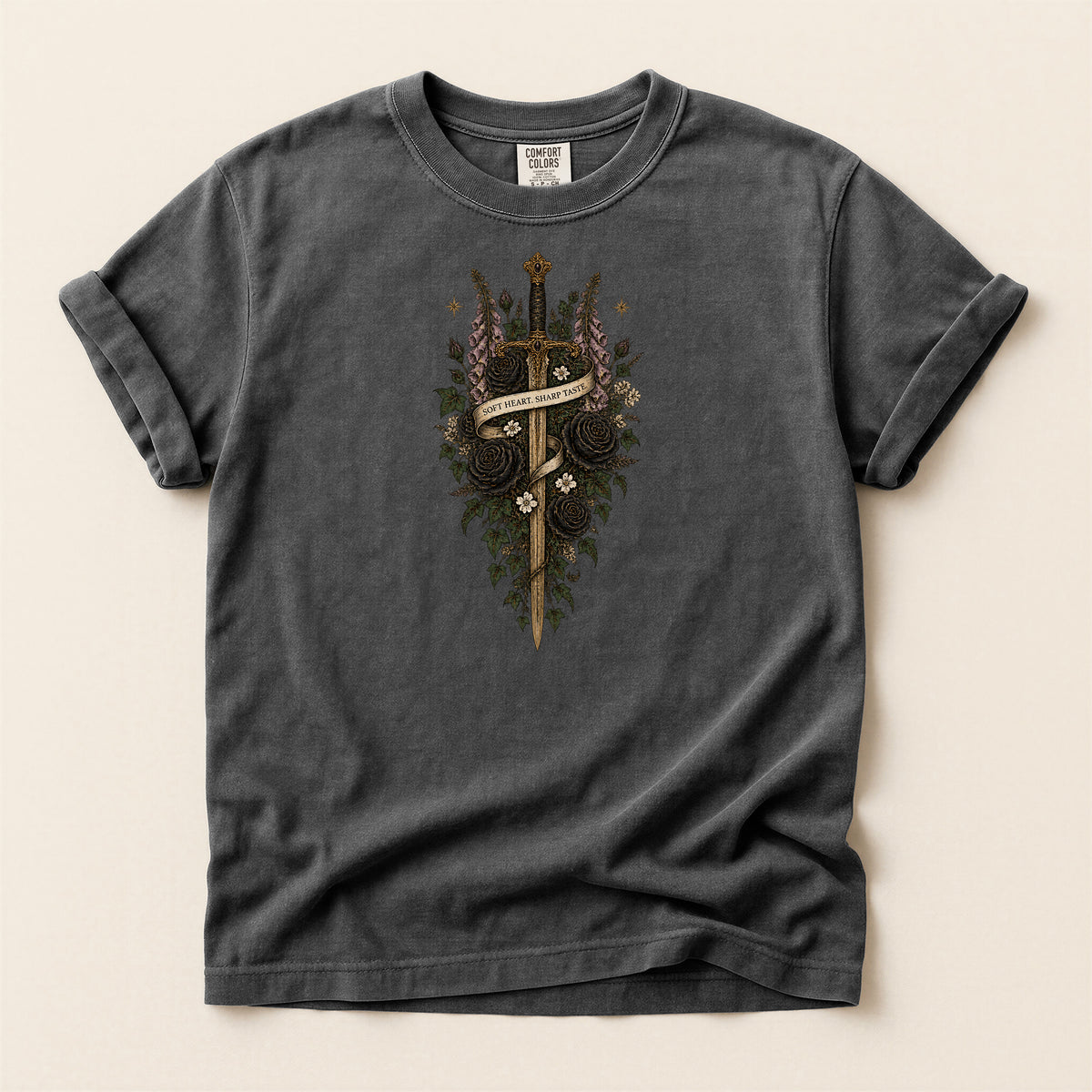 Memento Mori Gothic Sword and Botanical T-Shirt