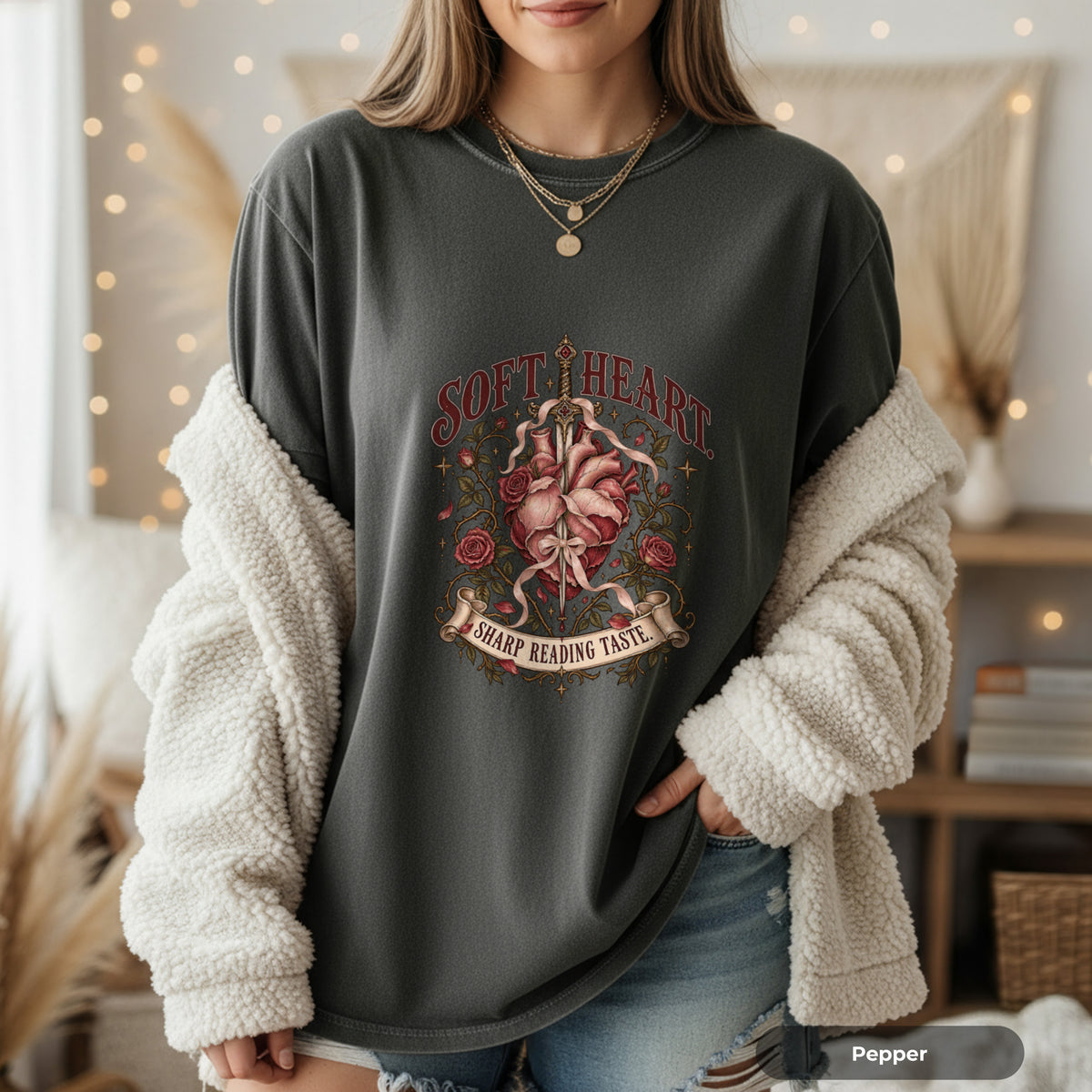 Soft Heart Sharp Reading Table Graphic T-Shirt