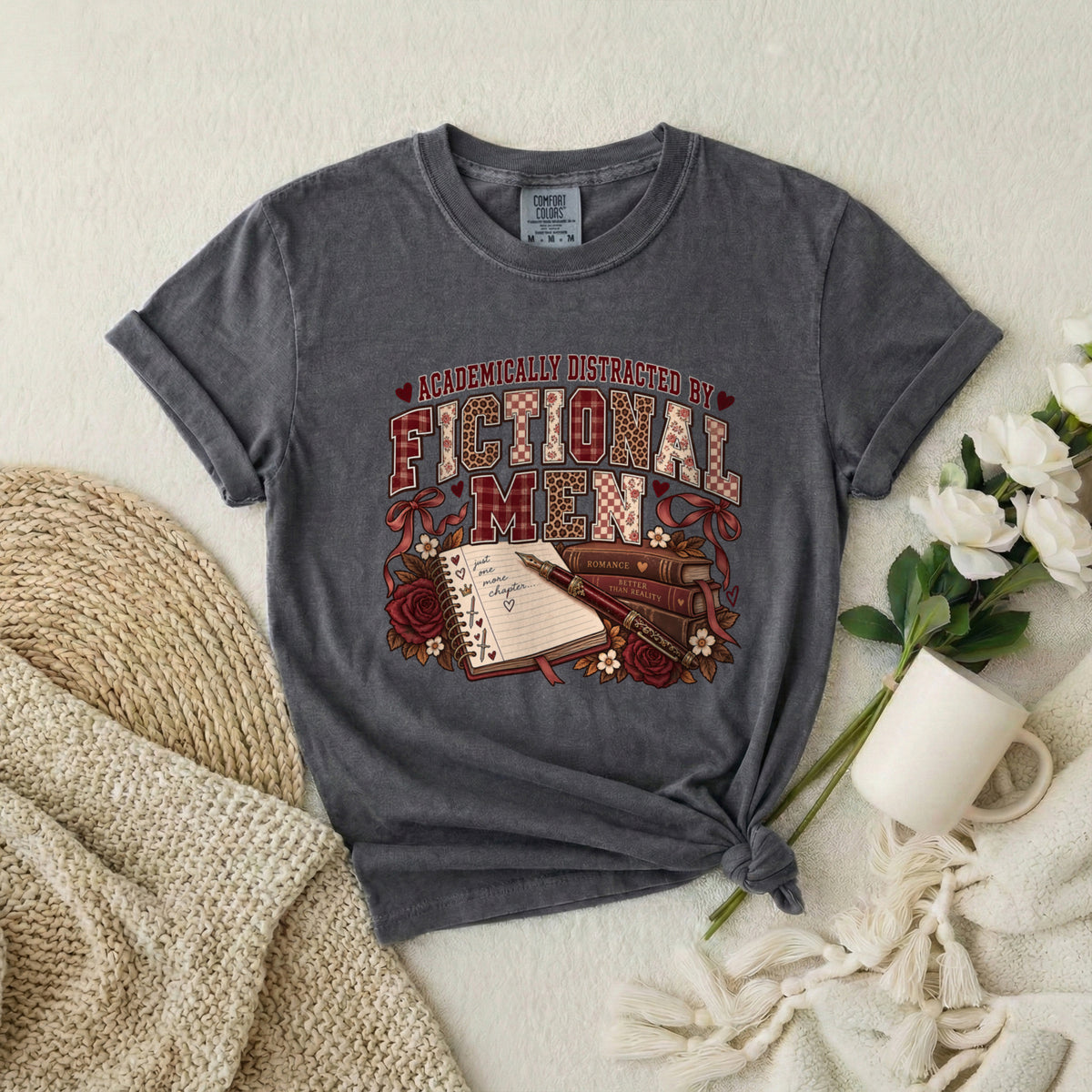 Academically Distracted by Fiction & Coffee Graphic T-Shirt