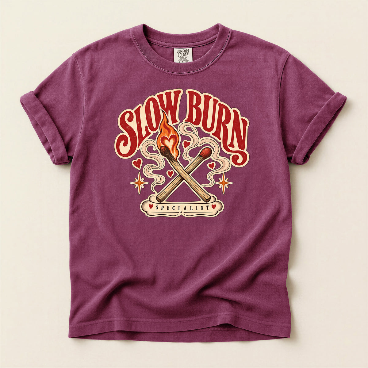 Slow Burn Graphic T-Shirt — Retro Matchstick Flame Design