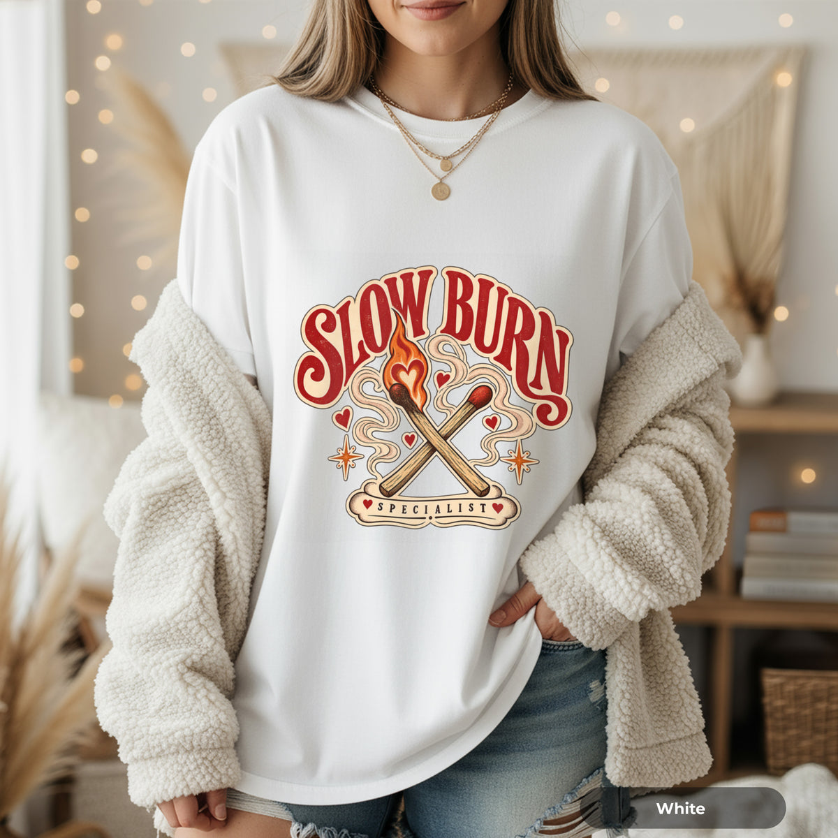 Slow Burn Graphic T-Shirt — Retro Matchstick Flame Design