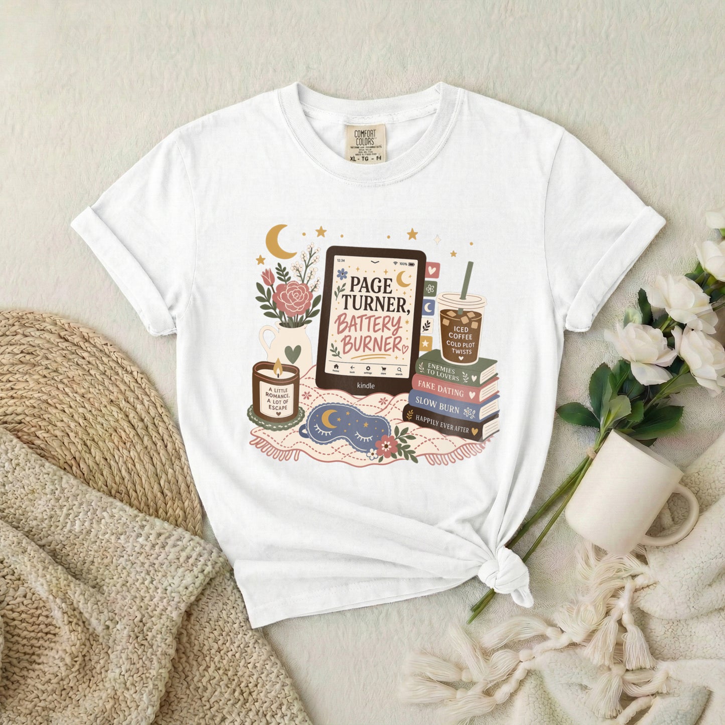 Booklover T‑Shirt — "Page Turner, Battery Burner" Reading Graphic Tee