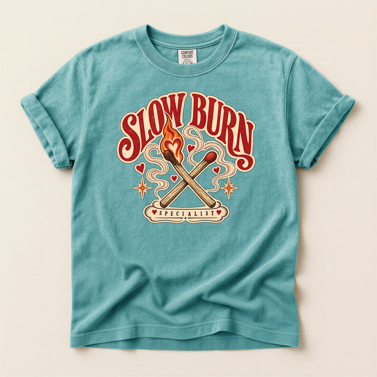 Slow Burn Graphic T-Shirt — Retro Matchstick Flame Design
