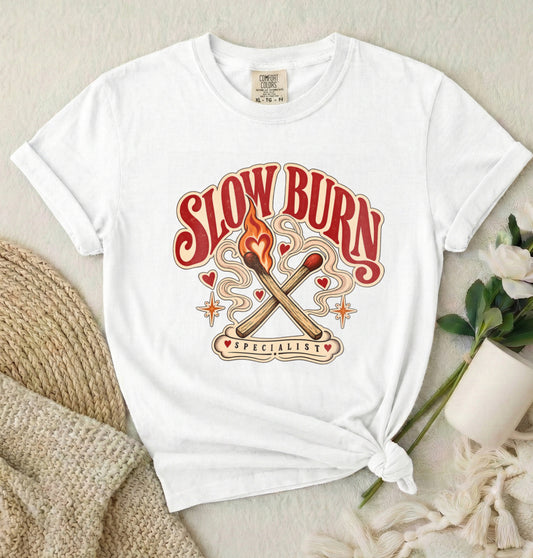 Slow Burn Graphic T-Shirt — Retro Matchstick Flame Design