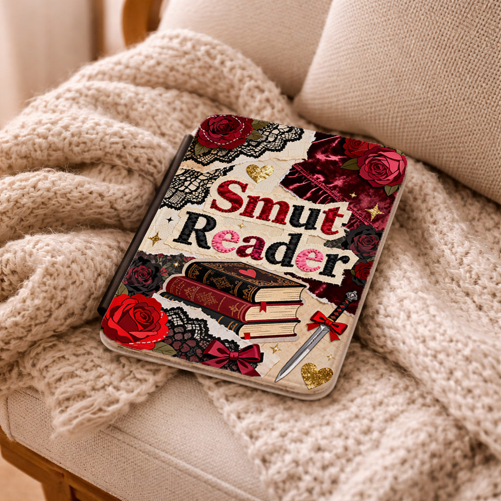 Kindle Case — 'Smut Reader' Floral Lace Book Sleeve, Romantic Gothic E-Reader Cover