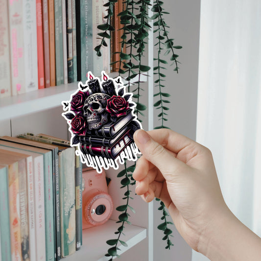 Gothic Skull & Roses Sticker — Dripping Books, Candles & Dark Academia Kiss-Cut Sticker