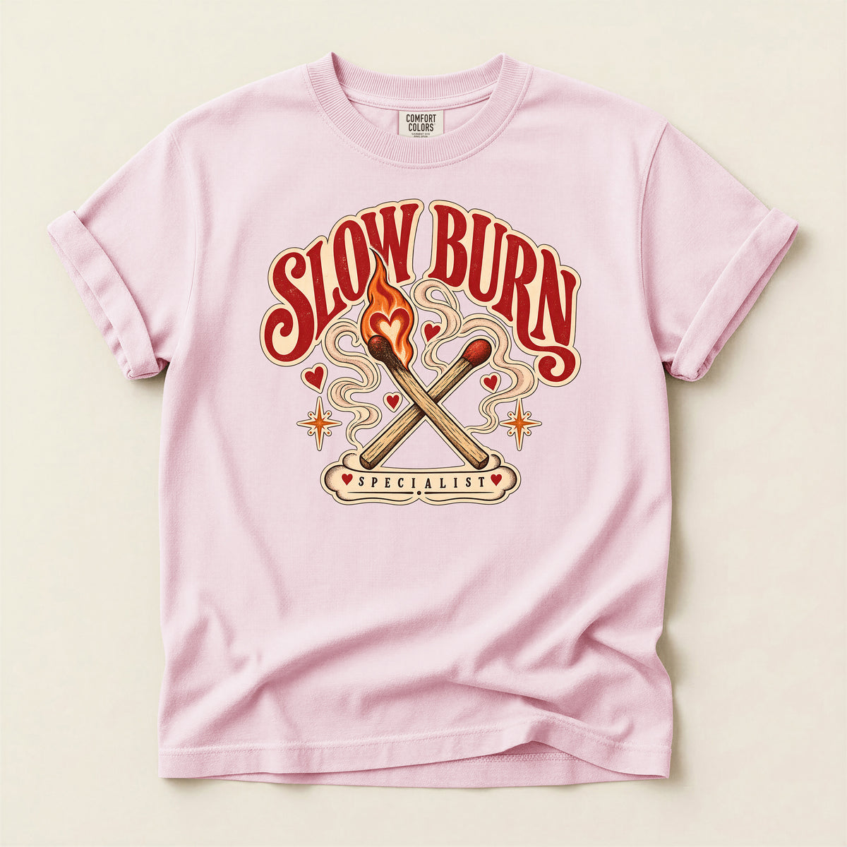 Slow Burn Graphic T-Shirt — Retro Matchstick Flame Design